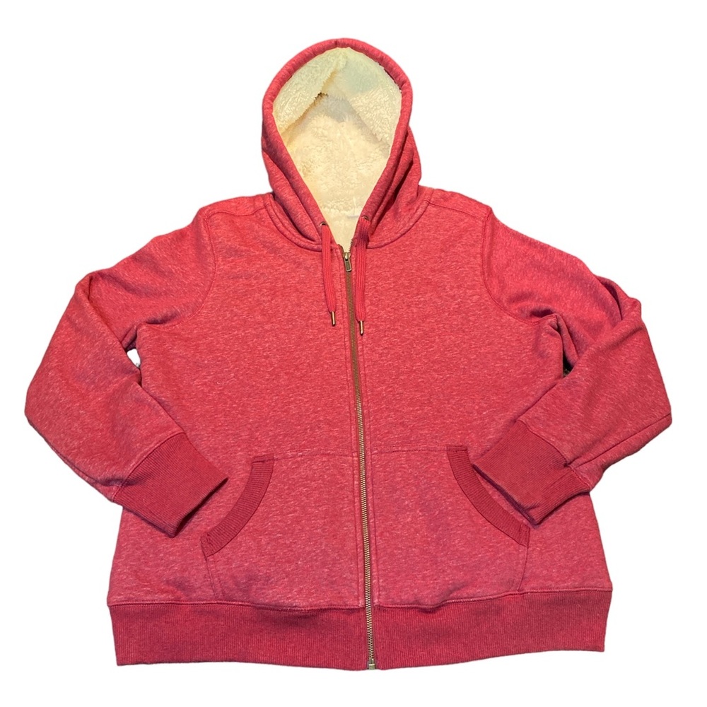Cozy Red Sherpa-Lined Zip Hoodie Sweatshirt